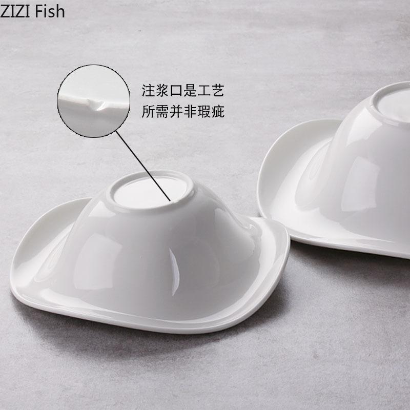 European Style Pure White Ceramic Salad Bowl Snack Dessert Bowl White Porcelain Dishes Kitchen Tableware Dining Table Decoration