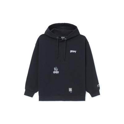 Li-Ning Embroidered Print Hooded Pullover Long Sleeve Sweatshirt Unisex Sweatshirt Black AWDRF91-1