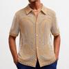 Men's Knit Short Sleeve Shirt Casual Button Down Shirt Vintage Knitted Golf Beach Collared Shirts Tops Crochet Hollow Out Summer Vacation Top for Men