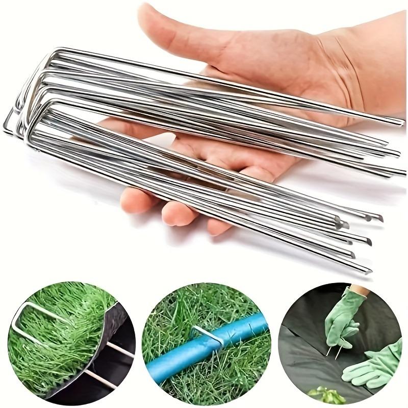 Galvanized U Shaped Garden Staples, Metal Fence Tubing Stakes with Pads, Landscape Spikes Ground Nails for Lawn Barrier Fabric Holding & Fixing