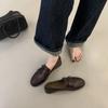 2025 new retro double buckle with loafers women's British style round head small leather shoes one pedal low heel commuter shoes
