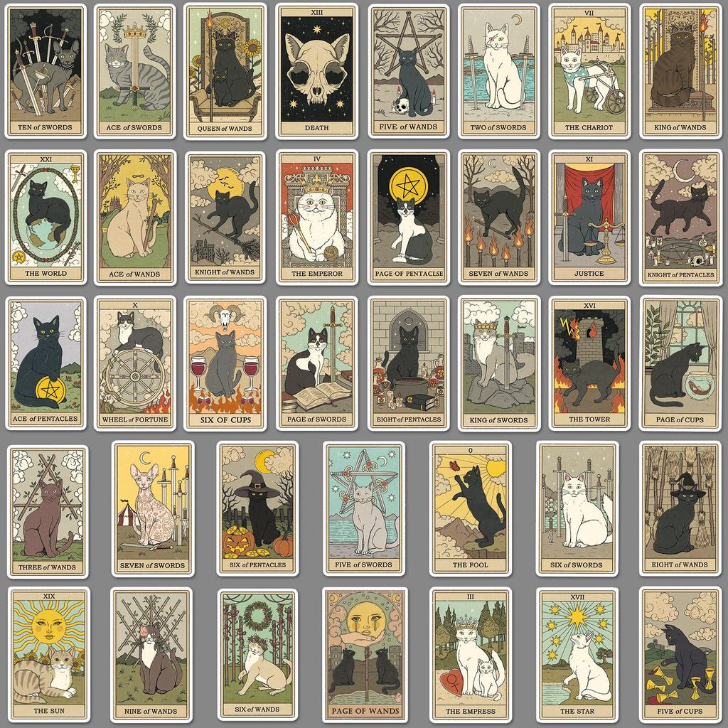 78 Cat Tarot Card Doodle Personalized Creative Trend DIY Skateboard Mobile Suitcase Stickers Waterproof