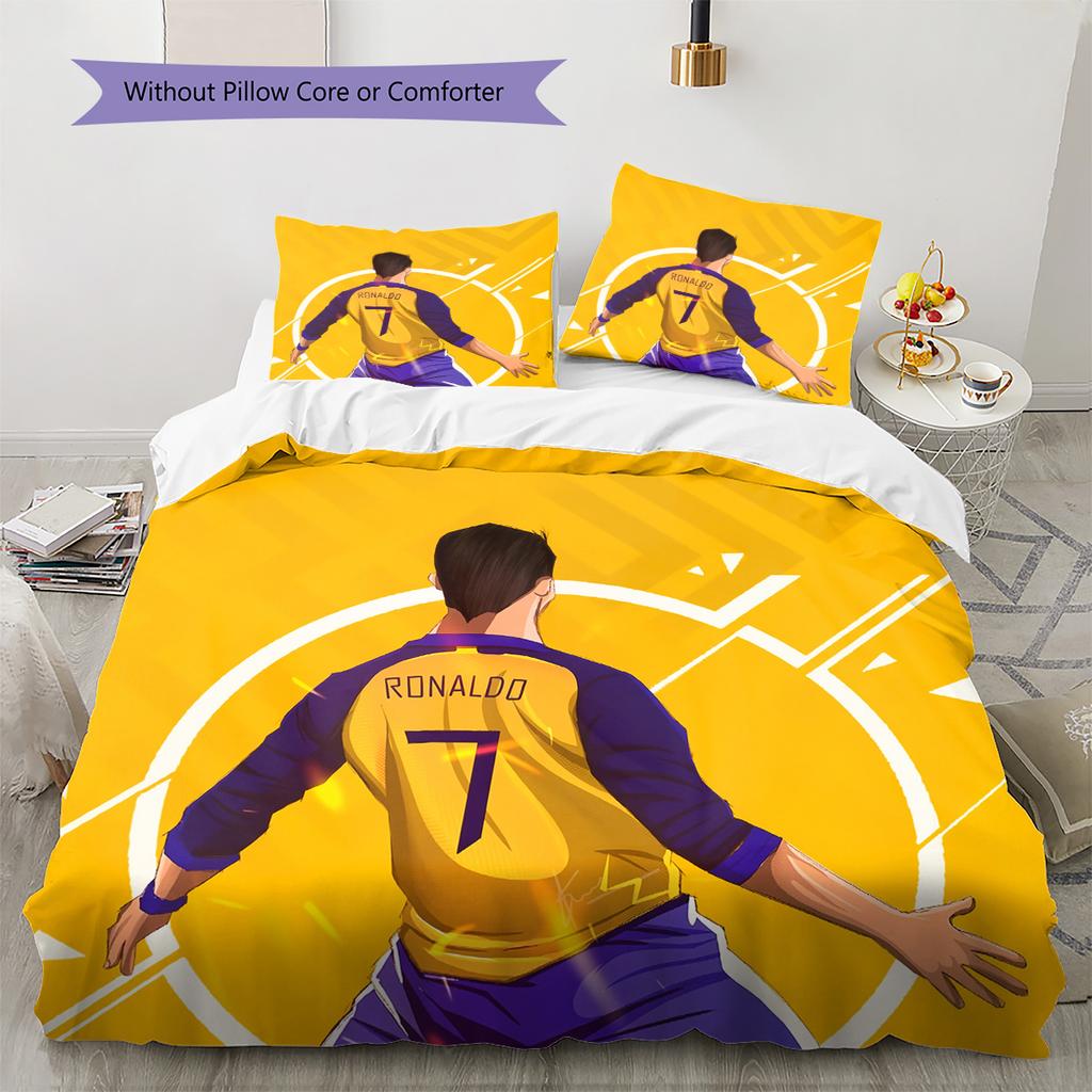 Cristiano Ronaldo Wzór Pościel Zestaw Kołdry Dekoracja Domu Prezent (1 * poszwa na kołdrę + 2 * poszewki na poduszki bez rdzenia)