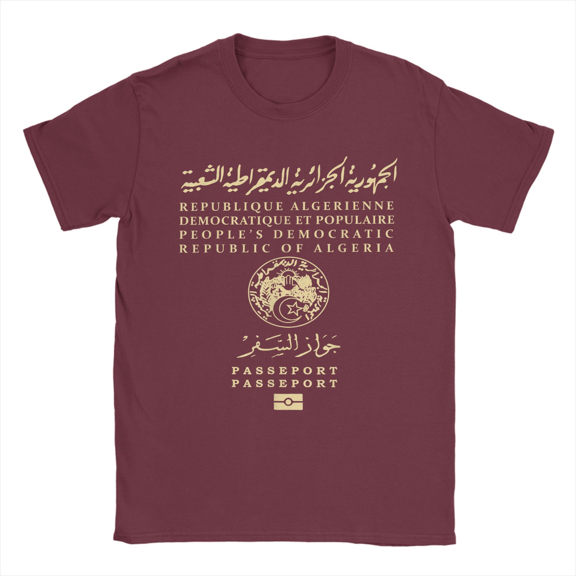 

Men T-Shirt Algeria Algerian Passport Funny Cotton Tee Shirt Short Sleeve DZ Africa Arab T Shirt Crew Neck merchandise Summer S