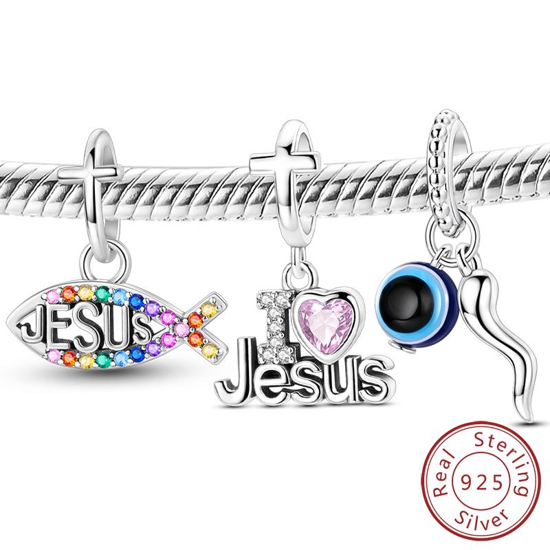 Authentic Decorative Charms Bead Elements Genuine Silve Holy Light Jesus Fish Pendant Piece Suitable For Bracelet Style Bangle Necklace Piece Charm