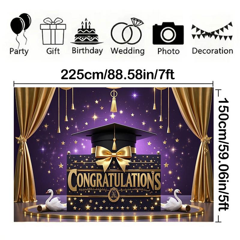2025 Graduation Banner- Decor with Graduation Hat Design for Events,Photo Studio Backdrop,Outdoor Festivities,Graduation Party Decor