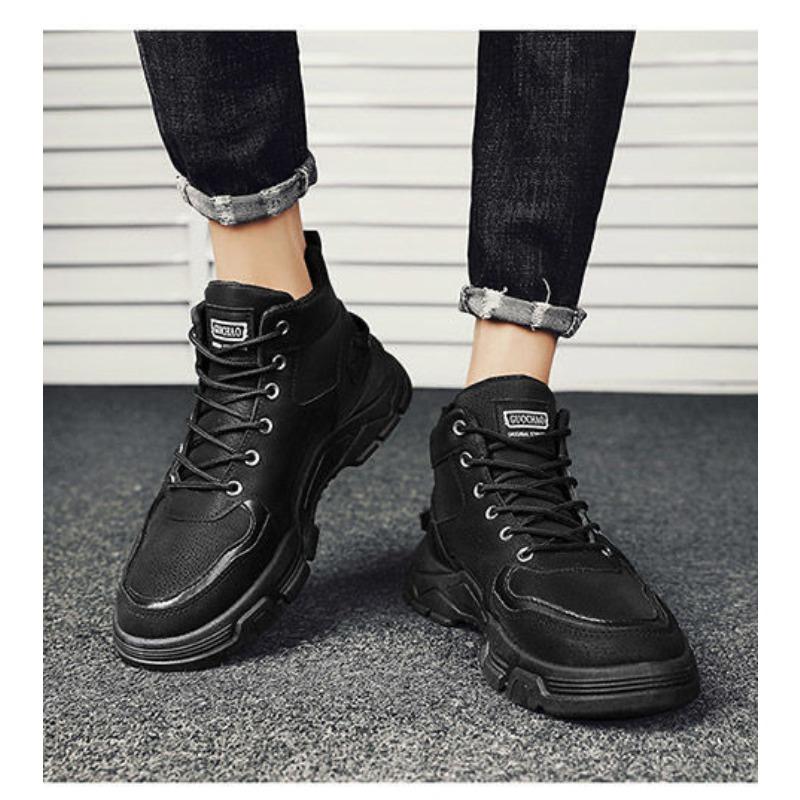High-top Men's Workwear Style Outdoor Hiking Winter Fleece-lined Cotton Shoes, Safety Work Martin Boots.