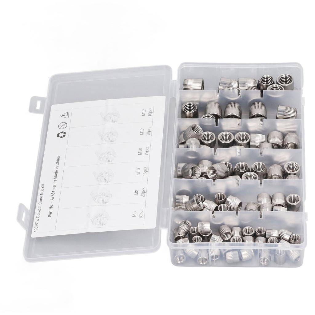 100Pcs 304 Stainless Steel Conical Nut 6mm 8mm 10mm 12mm 4 Types Knurled Implosion Cone Nut