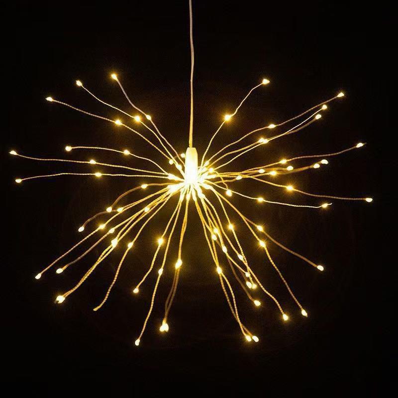 LED Solar Dandelion Firework String Lights - Indoor Outdoor Decorative Explosion Copper Wire Lights
