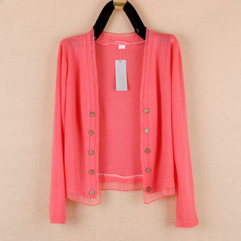 Spring Summer Women's Short Thin Long Sve Knitted Cardigan Outerwear Large Size Air Conditioning Shirt