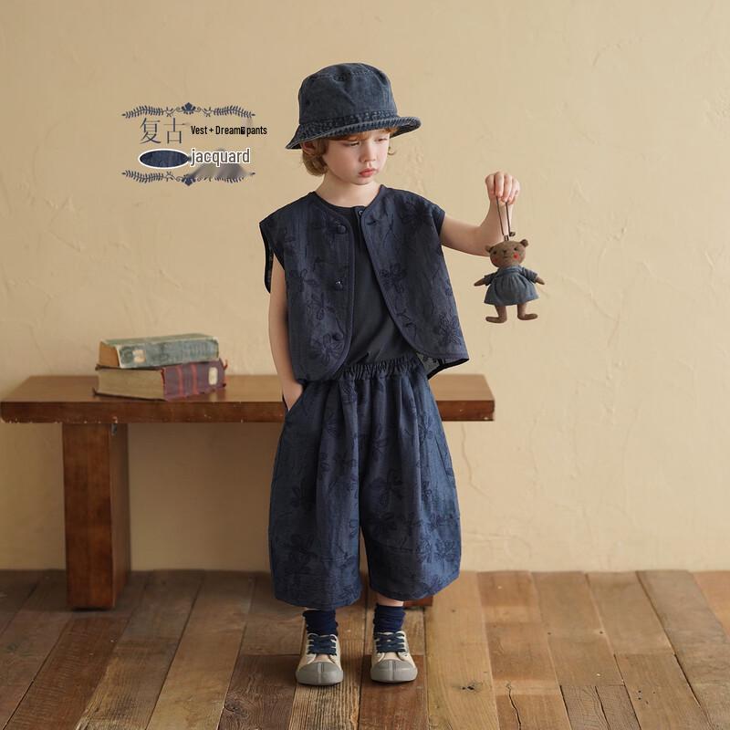 Yantaijia Boy s Retro Jacquard Sleeveless Vest & Pants Set 100