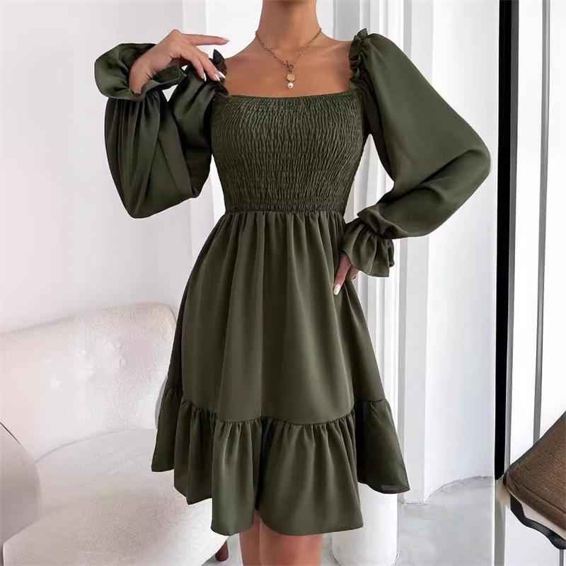 

Одежда Vestidos Square Collar Mini Sexy Dresses Ruffled Hem Dress Simple Skirt Dresses Women s Fashion XXL