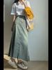 Halblanger Retro-Jeansrock in A-Linie mit Fischschwanz und Raw-Edge-Design für Damen