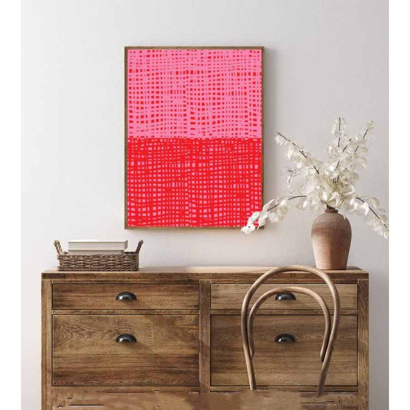 Conjunto Moderno de 8 Impressões de Pôster Linha Abstrata Rosa Vermelha Pintura Hi Canvas Arte de Parede Moderna Galeria Sala de Estar Decoração de Casa