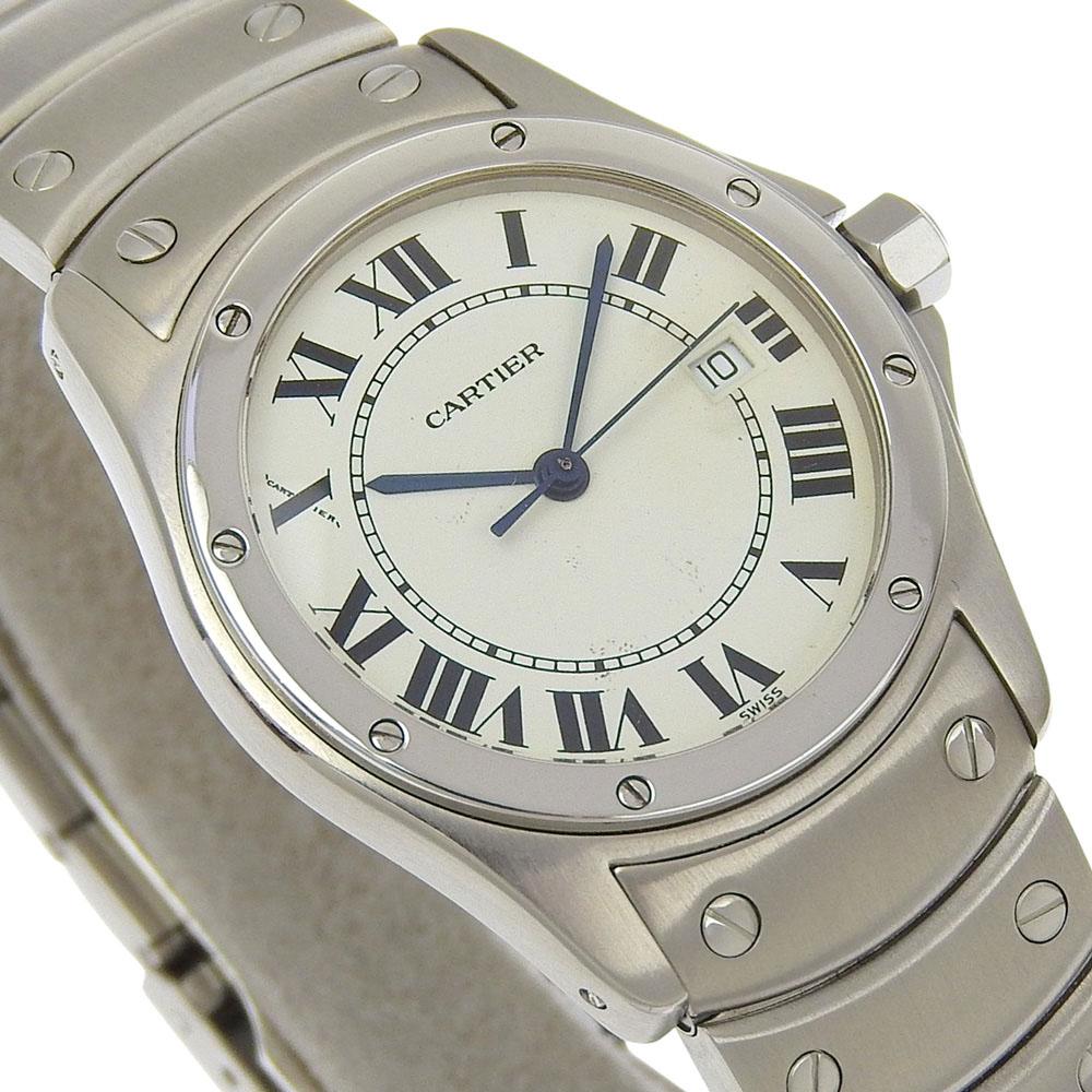CARTIER Santo Cougar MM Watches W20027K1 whiteDial Stainless Steel Quartz Analog display unisex Used