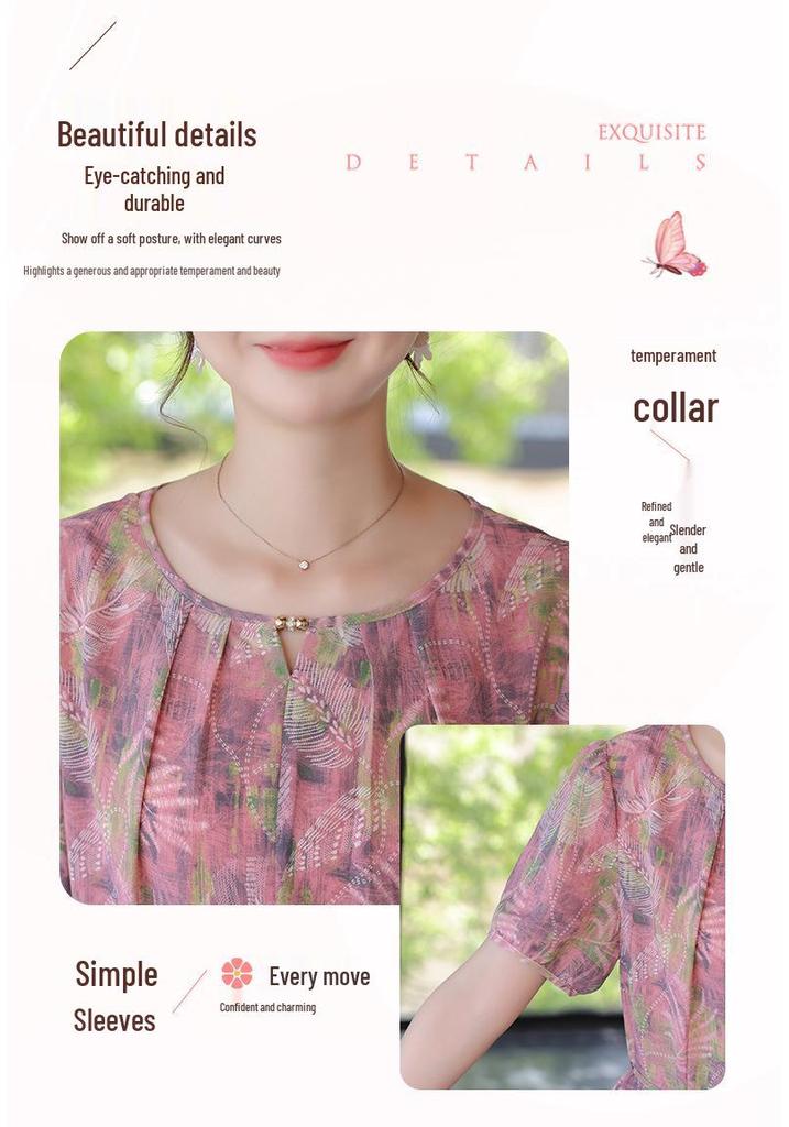 Mom's Modern Floral Short-Sleeve Dress for Middle-Aged and Elderly Women - 2026 Slimming Casual Style