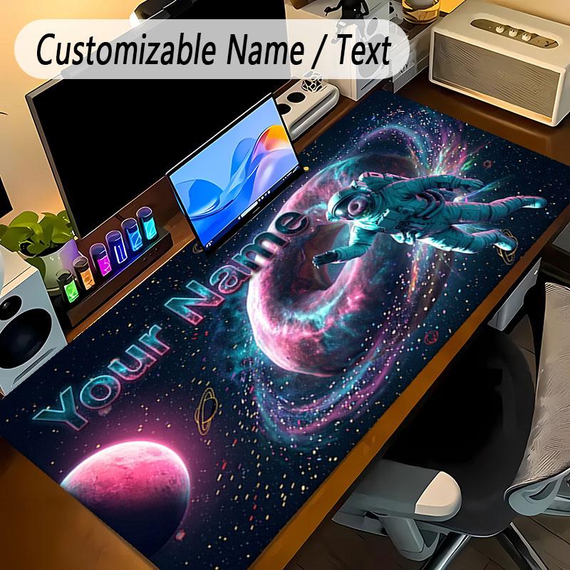 Astronaut Space Theme Personalized Mouse Pad Custom Name Text Non Slip Desk Pad For Laptop Office Desktop