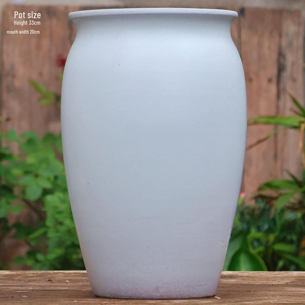 Extra Large White Ceramic Pot: European Style Succulent and Flower Pot for Courtyard Landscaping with Rough Texture and Large Caliber.