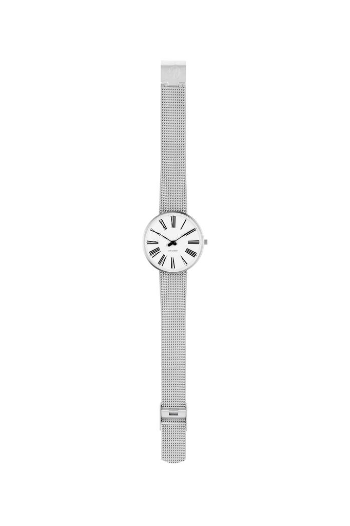 ARNE JACOBSEN STATION 53301-1608 Watch, 34mm, Scandinavian Design, Water Resistant (Quiet Design with No Second Hand), White with Silver Mesh Strap