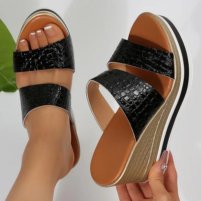Fashion Summer Platform Sandals for Women Fashion Pu Leather Women Shoes Wedges High Heel Slippers Woman Light Plus Size Slides Sandles