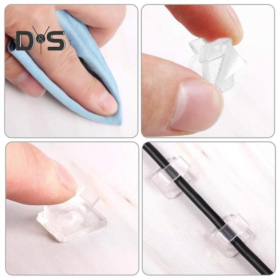 60Pcs Adhesive Cord Organizer Hooks Sticky Wire Holders Mini Size Multipurpose Transparent Cable Management Clips