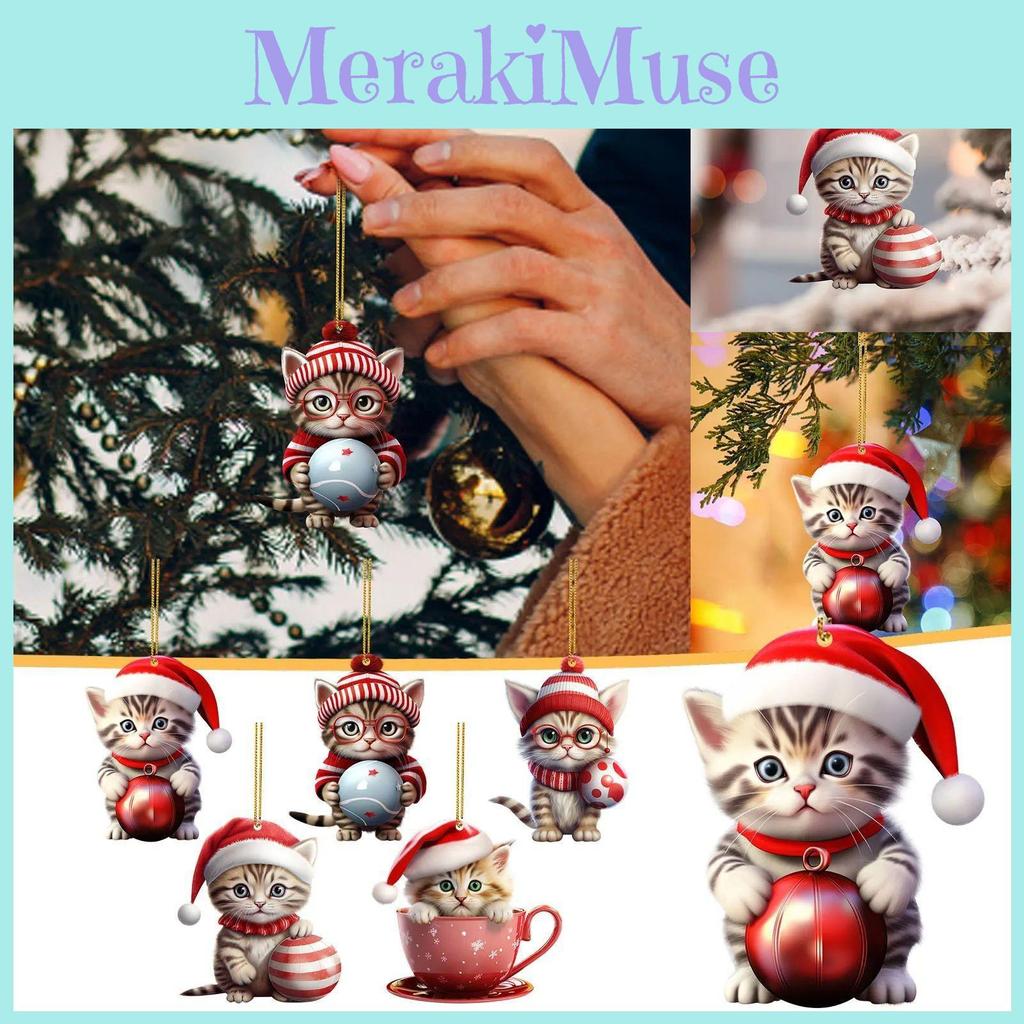Adorable 2d Acrylic Cat Cup Ornament Creative Cartoon Decoration For Cars And Christmas