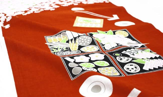 Someno Anbo Hand Towel Authentic Made In 35cm X 100cm "Hanami Bento" Red, Dyed, 100% Cotton, Tokuoka, Japan,