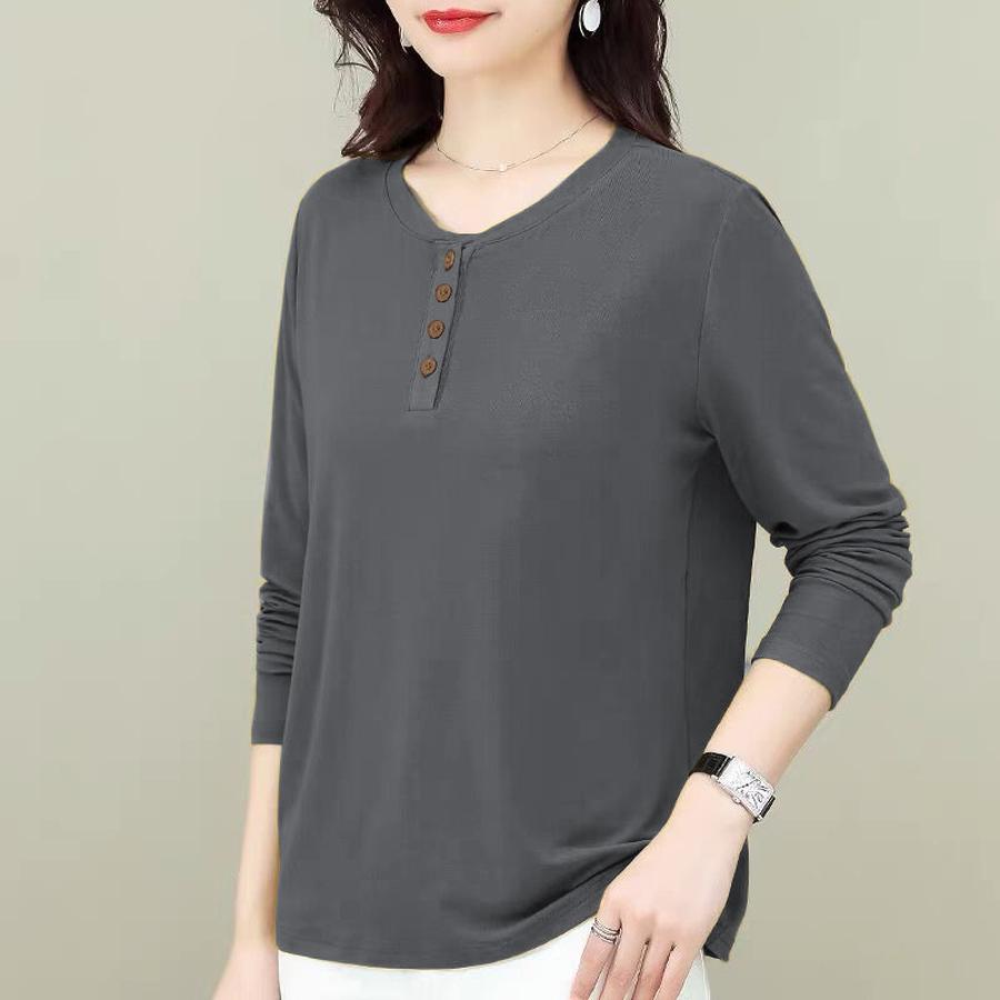 Autumn New Style Button-Down T-Shirt for Women Plus Size Casual Fashion Loose Fit Slimming Top