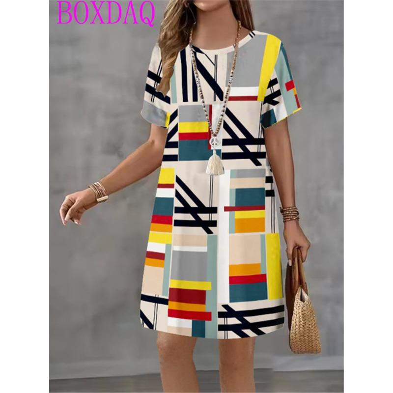 

New Women s Dresses Graphic Print Elegant Beautiful Mini Dresses Female Summer Loose Short Sleeve O-Neck Print A-Line Dress S