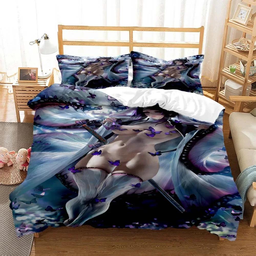 Sexy Anime Beauty Digital Print Comfortable Duvet Quilt Cover Pillowcase Bedding Set Children Bedroom Decoration Home Textile