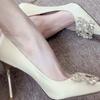 Rhinestone pointed high heels New Year's fairy temperament thin heel square buckle single shoes wedding bride shoes