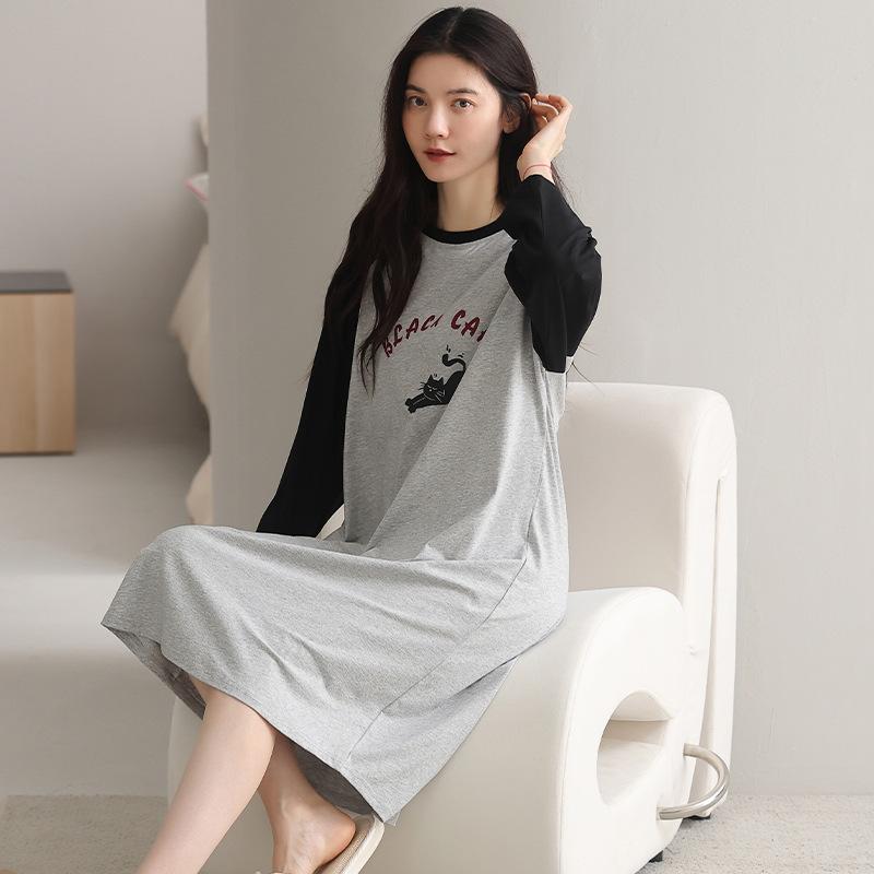 Pajamas Women's Spring and Autumn Pure Cotton Women's Long-sleeved Autumn Can Be Worn Outside Age-reducing Pajamas Women's Casual and Comfortable