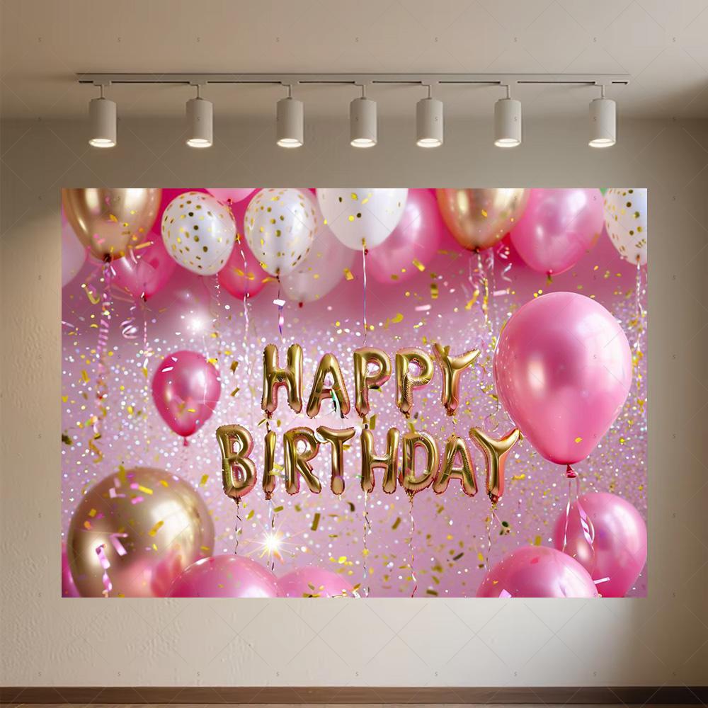 Crown Pink Balloons Background Banner Girls Birthday Party Decorations Flower Photography Backdrop Supplies Photo Shoot Props