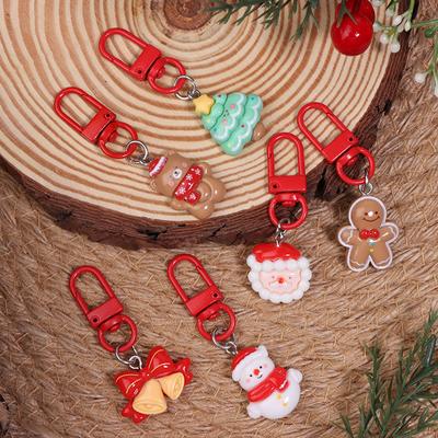 Lindo llavero navideño 3D de resina con diseño de muñeco de nieve, Papá Noel, hombre de jengibre y campana, ideal para llavero de coche o bolso.