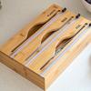 Wooden Cling Film Cutter Three Way Cling Wrap Dispenser Wall Mounted Kitchenware Multi Compartment Multi Layer Hidden Scratchers
