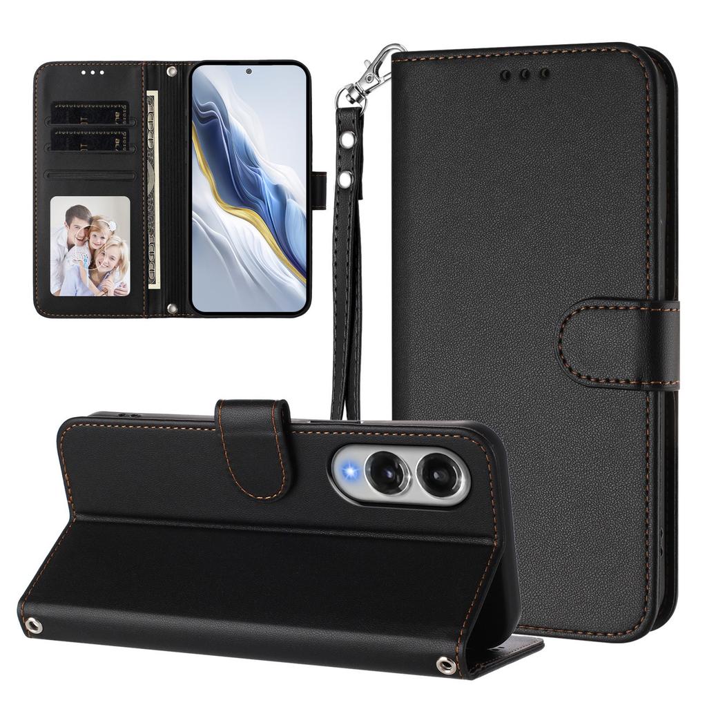 For Samsung Galaxy S25 Edge Leather Case Wallet Stand Phone Cover with Wrist Strap