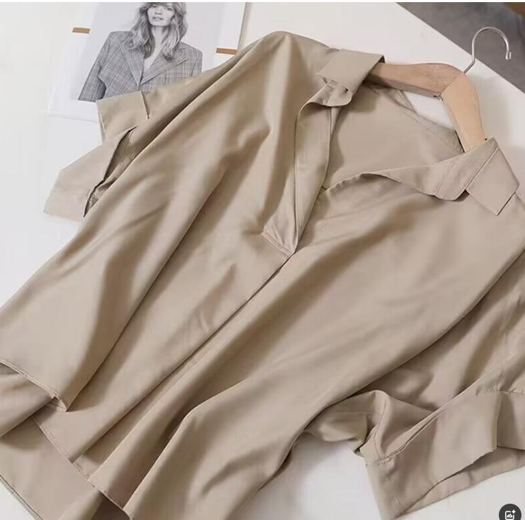 

Women s Retro Hong Kong Style Batwing Sleeve White Shirt - Summer Fashion Loose Fit 2XL хаки