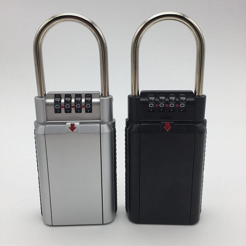 Key Storage Box Bin Secret Padlock with 4 Dials Resettable Password Combination Door Locker Hook Zinc Alloy Organizer Safe