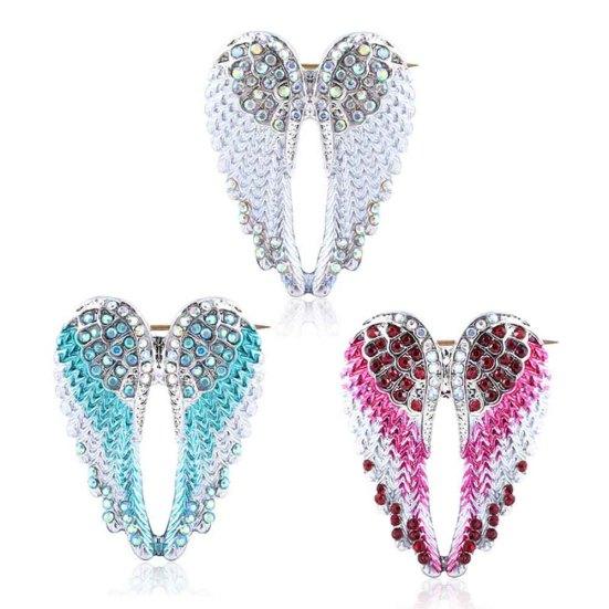 Women Rhinestone Inlaid Angel Wing Brooch Pin Cardigan Scarf Corsage Badge Decor
