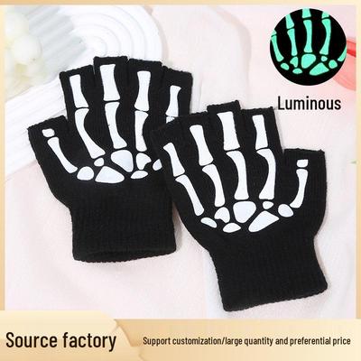 Creative Halloween Skull Fingerless Gloves - Ghost Claw Half-Finger Typing Gloves for Adults