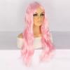 Womens Synthetic Wig Long Wavy Hair With Center Part Bangs Pink Natural Look Heat Resistant Fiber