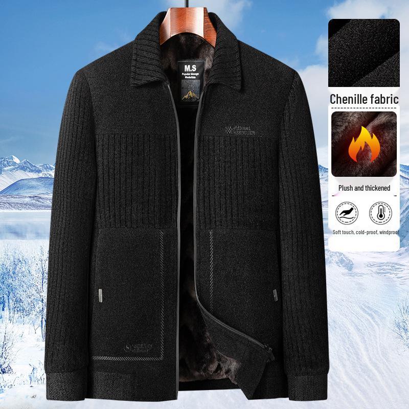 2025 Autumn/Winter Mid-Aged Men's Thick Fleece-Lined Jacket - Loose Fit