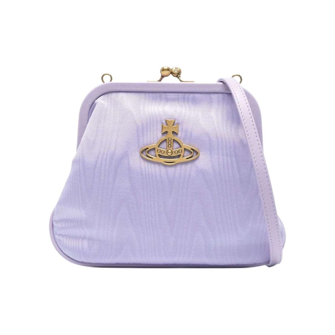 

VIVIENNE WESTWOOD Vintage Style Kiss Lock Frame Metal Logo Detachable Shoulder Strap Calfskin Woven Fabric Clutch Bag 4402009CU-W00SS-SS24-J202 Basic Set (Bag+Dust Bag)