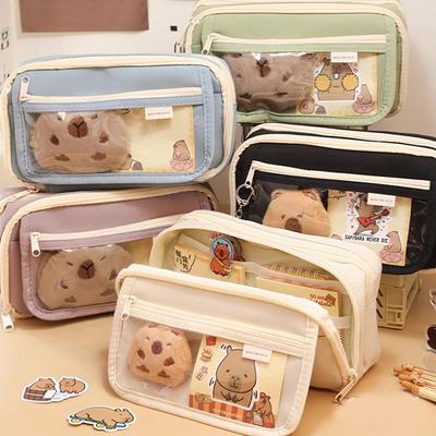 Trousse à crayons grande capacité, motif Capybara, avec broches, autocollants, clips, porte-clés, étui à stylos pour enfants