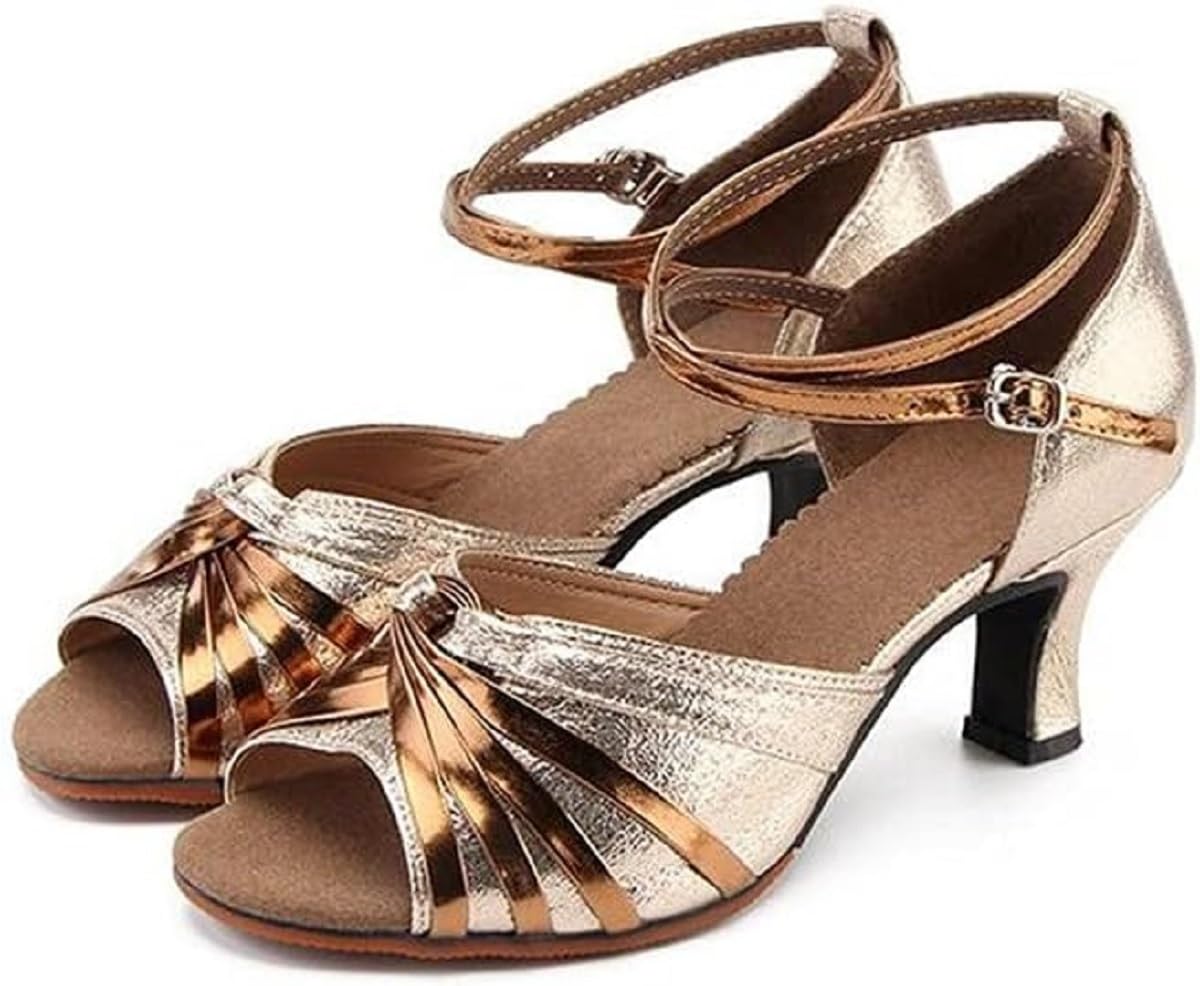

mikan Women s Ballroom Dance Shoes with 5.5cm Heels and Straps (Gold, Fits Japanese Shoe Sizes, Adult, 24.0cm) [Parallel Import]
