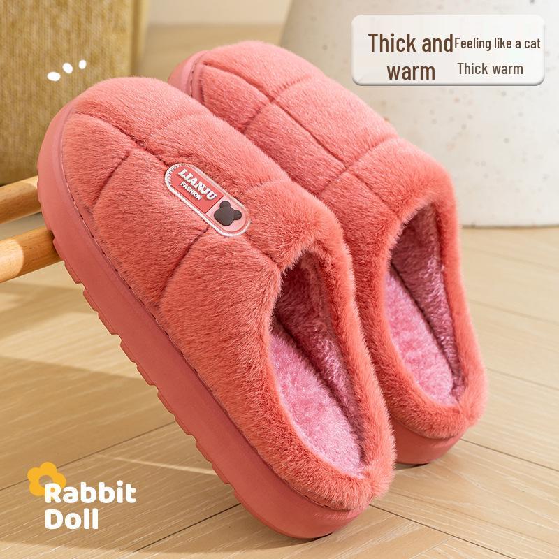 Men's 2025 Plush Cotton Slippers - Warm, Non-slip, Thick Sole for Indoor Use