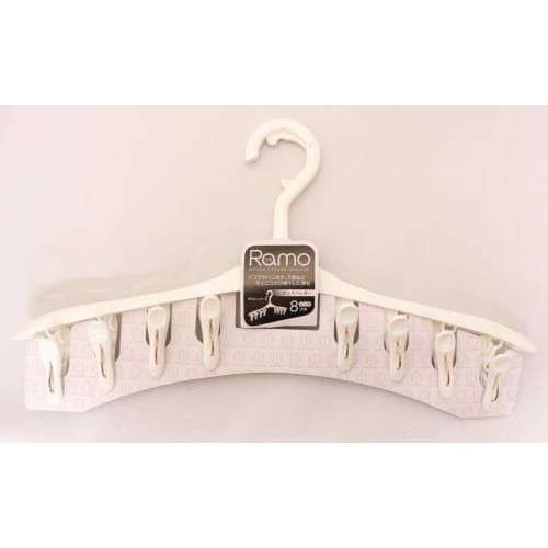Kokubo Hanger, Convenient for Drying Small Items, Ramo Pinch Hanger with 8 Pinch Clips, White, 1 Piece