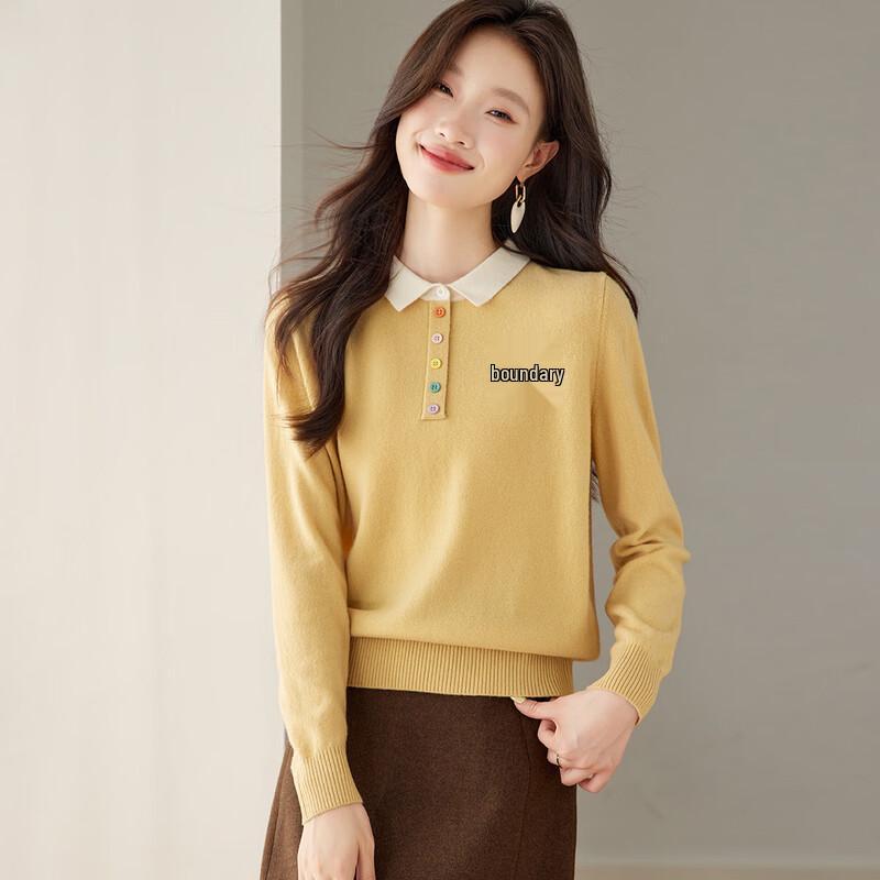 

Srcr Women s 100% Wool Embroidered Turn-Down Collar Knit Sweater L