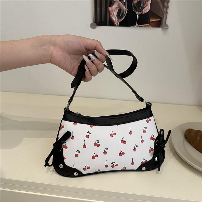 Lightweight Cherry Printed Commuter Underarm Bag Women's Foreign Style Advanced Texture Trendy Temperament Versatile Popular Shoulder Bag