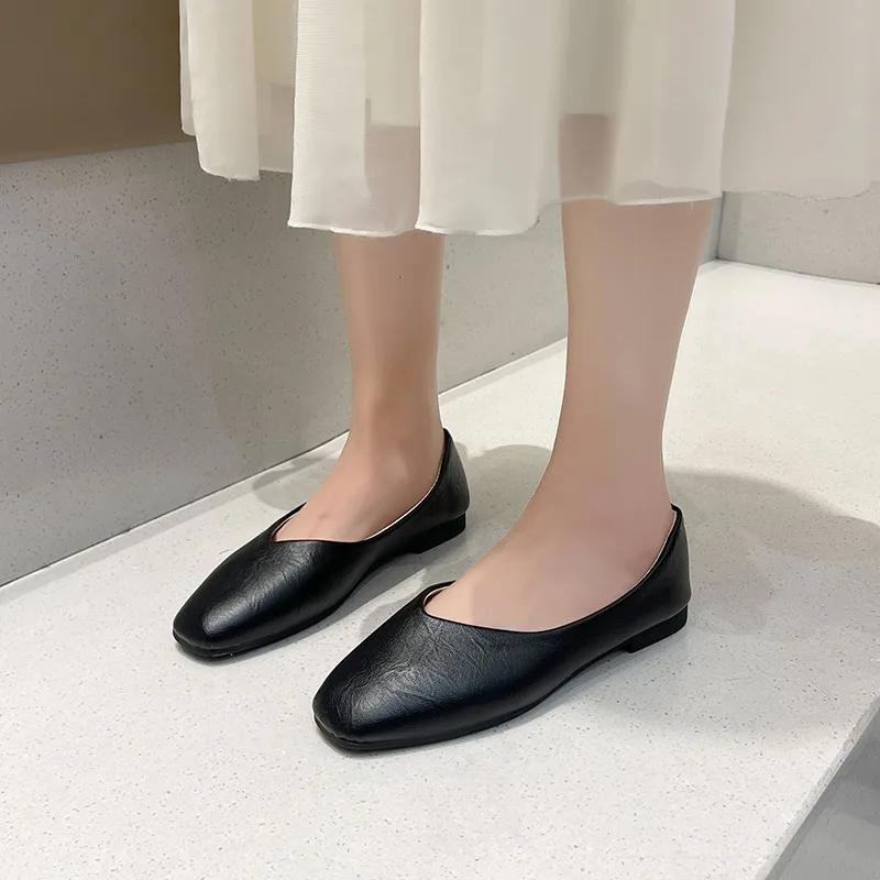 

Женская обувь высокого качества, женские туфли на плоской подошве, модные туфли с квадратным носком, повседневные туфли на плоской подошве, большие размеры, туфли на низком каблуке 43